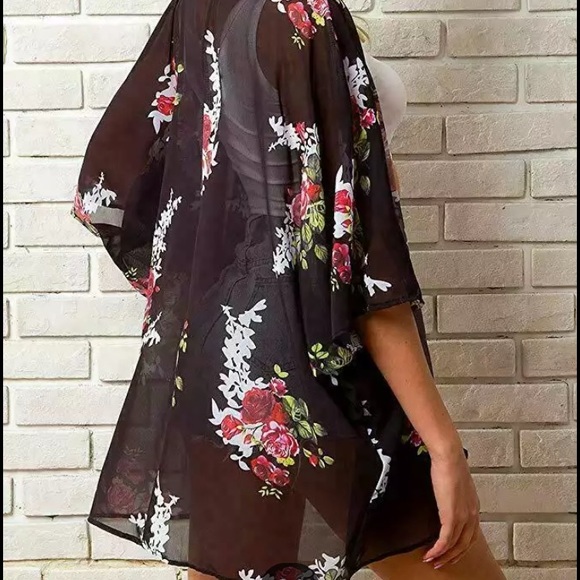 New! Black Floral Kimono - Picture 2 of 6